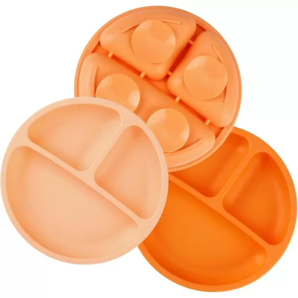 PandaEar 3 Pack Toddler Plates Silicone Divided Suction Plate for Babies BPAFree 100 FoodGrade Silicone Unbreakable Baby Plate OrangeOrange
