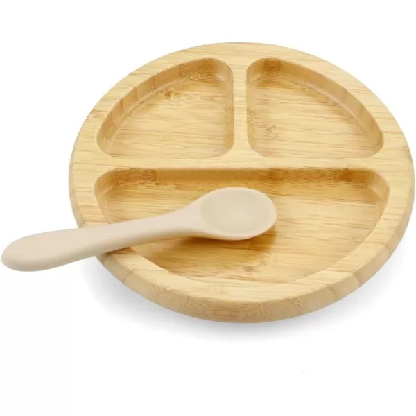 PandaEar Bamboo Suction Plate Wooden Baby Plates with Silicone Spoons for Toddlers ampamp Kids Divided NonSlip Wooden Plate Feeding Supplies