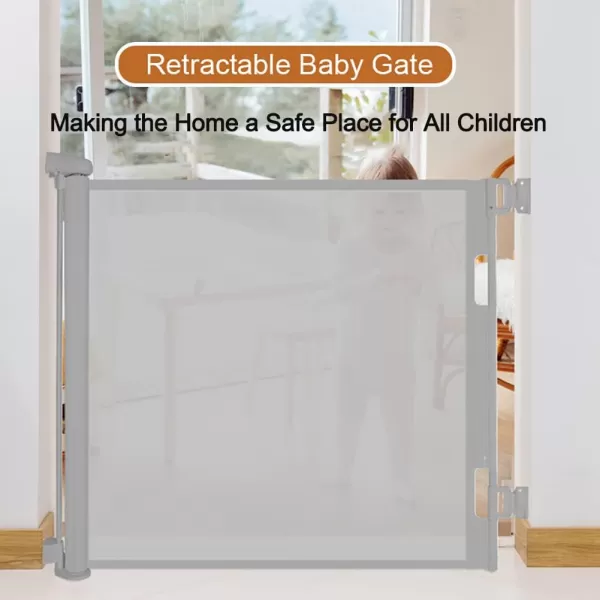 PandaEar Child Baby 555 Inch Wide Safety Gate Retractable Design for Home or Travel Doorways Stairs Hallways Indoor Outdoor Black 555quot W x 345quot HGray