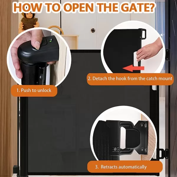 PandaEar Child Baby 555 Inch Wide Safety Gate Retractable Design for Home or Travel Doorways Stairs Hallways Indoor Outdoor Black 555quot W x 345quot HBlack