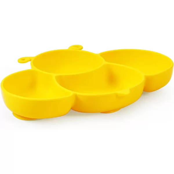PandaEar 2 Pack Silicone Suction Plates for Baby Divided Unbreakable Toddler Plate with 2 Pack Spoons for Self Feeding Babies Utensils Feeding Set Baby Eating Supplies Bee Shape YellowampampGreen