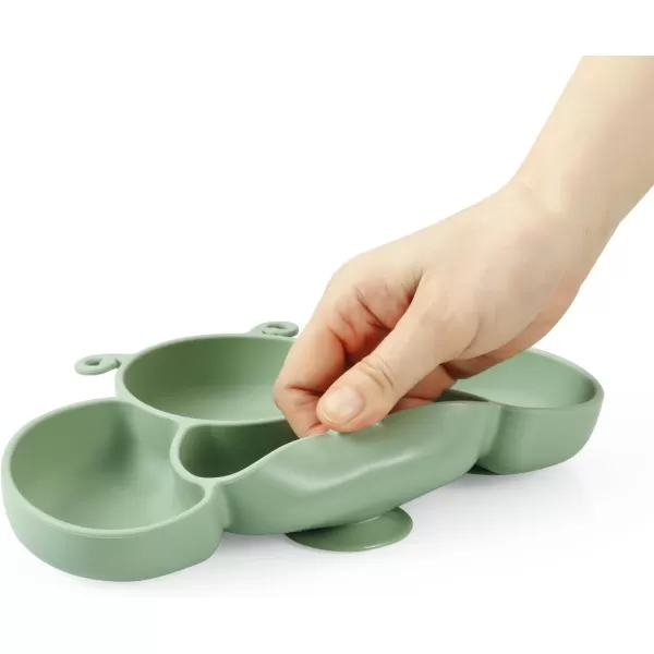 PandaEar 2 Pack Silicone Suction Plates for Baby Divided Unbreakable Toddler Plate with 2 Pack Spoons for Self Feeding Babies Utensils Feeding Set Baby Eating Supplies Bee Shape YellowampampGreen
