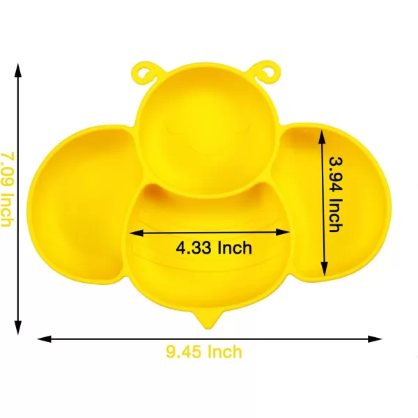 PandaEar 2 Pack Silicone Suction Plates for Baby Divided Unbreakable Toddler Plate with 2 Pack Spoons for Self Feeding Babies Utensils Feeding Set Baby Eating Supplies Bee Shape YellowampampGreen