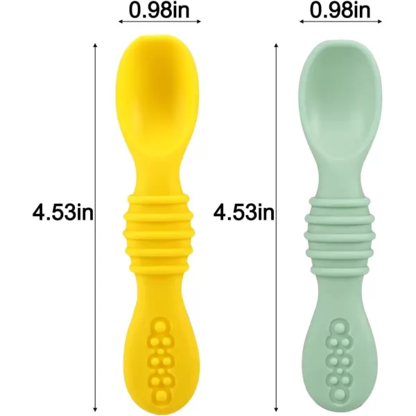PandaEar 2 Pack Silicone Suction Plates for Baby Divided Unbreakable Toddler Plate with 2 Pack Spoons for Self Feeding Babies Utensils Feeding Set Baby Eating Supplies Bee Shape YellowampampGreen