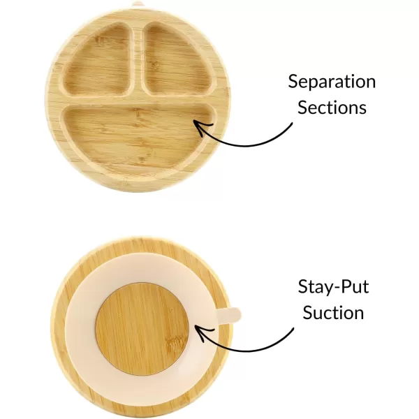 PandaEar Bamboo Suction Plate Wooden Baby Plates with Silicone Spoons for Toddlers ampamp Kids Divided NonSlip Wooden Plate Feeding Supplies