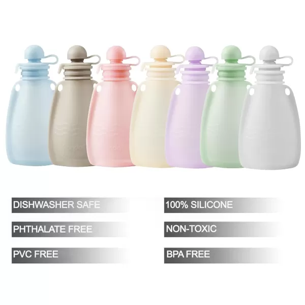 PandaEar Reusable Silicone Baby Food Pouches 7 Pack Squeeze Pouches for Toddler Kids BPAFree Silicone Refillable Baby Food Storage 55 oz