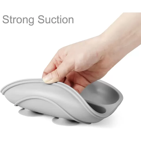 PandaEar Silicone Baby Feeding Set 2 Pack Silicone Divided Suction Plate with 2 Pack Spoons  Baby Led Weaning Supplies Self Feeding Eating Utensils GreenGrey