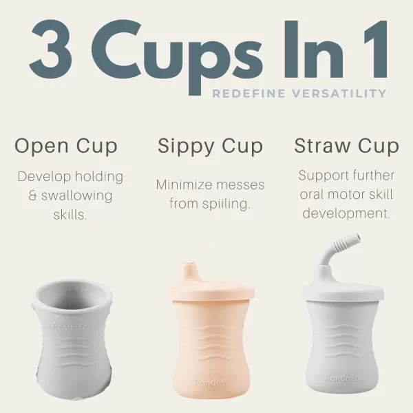PandaEar Silicone Training Cup 3 Pack Baby Drinking Sippy Cups with Straw for Baby and Toddler 6 Months BrownPinkGrayBrownPinkGray