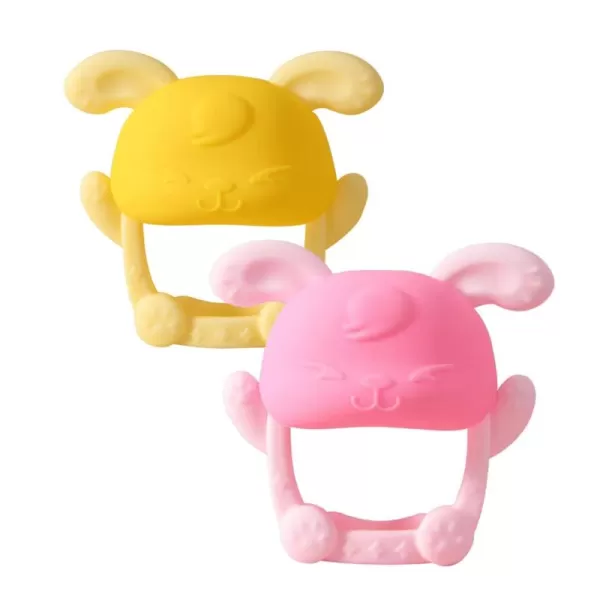 PandaEar 2 Pack Silicone Baby Teething Toys for Girls Never Drop Bunny Baby Chew Toys for Sucking Needs Hand Teethers Mitten for Breast Feeding Babies Infants Newborn Teething Pain Relief