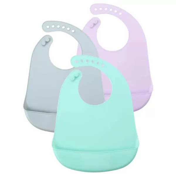 PandaEar Cute Super Thin Light Weight Unisex Silicone Baby Bibs Waterproof BluePurpleGrey