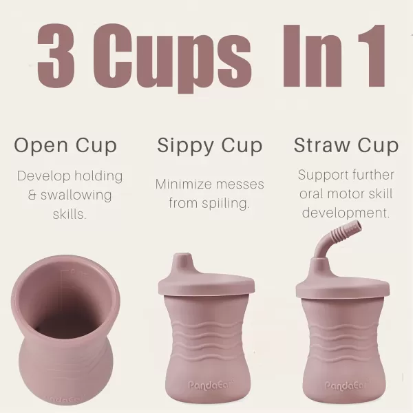PandaEar 3 Pack Silicone Baby Training Cup Straw CupsShatterproof Toddler Sippy Cups Drinking Sippy Cups for Baby and Toddler 6 Months 5 Oz PinkLight PinkLinen