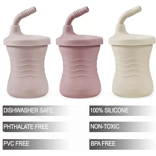 PandaEar 3 Pack Silicone Baby Training Cup Straw CupsShatterproof Toddler Sippy Cups Drinking Sippy Cups for Baby and Toddler 6 Months 5 Oz PinkLight PinkLinen