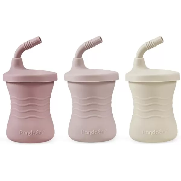 PandaEar 3 Pack Silicone Baby Training Cup Straw CupsShatterproof Toddler Sippy Cups Drinking Sippy Cups for Baby and Toddler 6 Months 5 Oz PinkLight PinkLinen