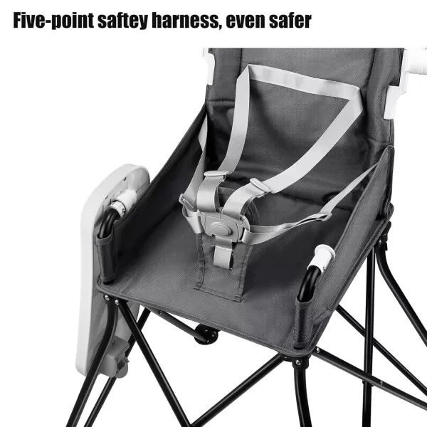 PandaEar Portable High Chair for Babies and Toddlers Foldable HighChair with Tray ampamp Sun Canopy Baby Travel Dining Chair for Indoor ampamp Outdoor Grey