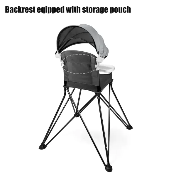 PandaEar Portable High Chair for Babies and Toddlers Foldable HighChair with Tray ampamp Sun Canopy Baby Travel Dining Chair for Indoor ampamp Outdoor Grey
