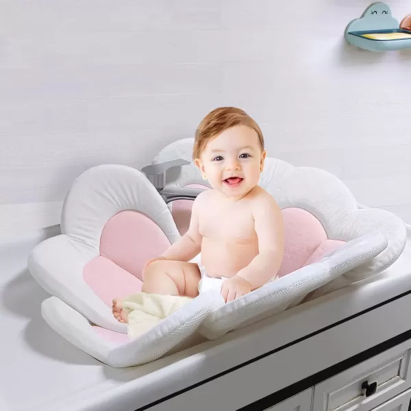 PandaEar Baby Bath Pad for Infant Newborn Bath Baby Bath Seat to Toddler 0 to 6 Months and Up Soft Flower Petals for Sink Bathtub Essentials Shower Gift Pink Heart