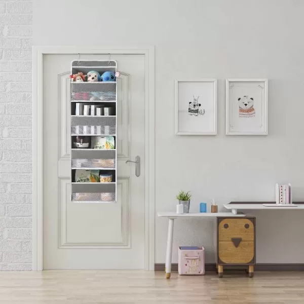 imagePandaEar 1 Pack Hanging Over The Door Organizer Large Wall Mount Door Storage Organizer with 5 Pockets 10 Mesh Pockets for Baby Essentials Stuff Newborn Bedroom Bathroom Nursery