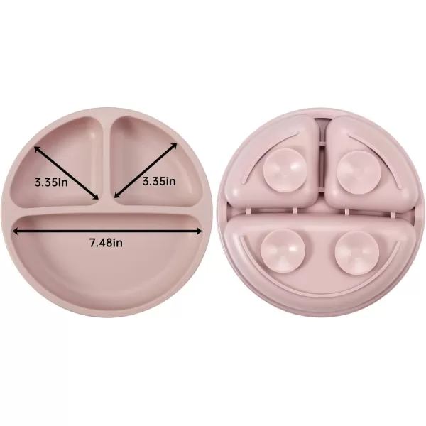 imagePandaEar 2 Pack Toddler Divided Suction Plates with 2 Spoons 2 Forks for Babies  Silicone Baby Led Weaning Supplies Self Feeding Eating Utensils  BPAFree Silicone Baby Feeding Set Pink