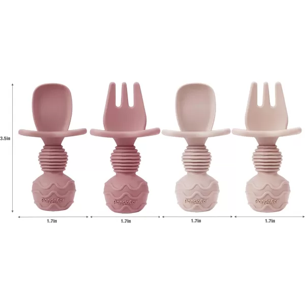 imagePandaEar 2 Pack Toddler Divided Suction Plates with 2 Spoons 2 Forks for Babies  Silicone Baby Led Weaning Supplies Self Feeding Eating Utensils  BPAFree Silicone Baby Feeding Set Pink