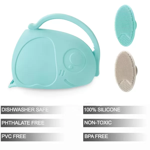 imagePandaEar Baby Bath Rinse Cup Silicone Baby Shampoo Rinser with 2 Baby Bath Sponge ampamp 2 Bath Brush for Infants Toddler Body Washing Blue