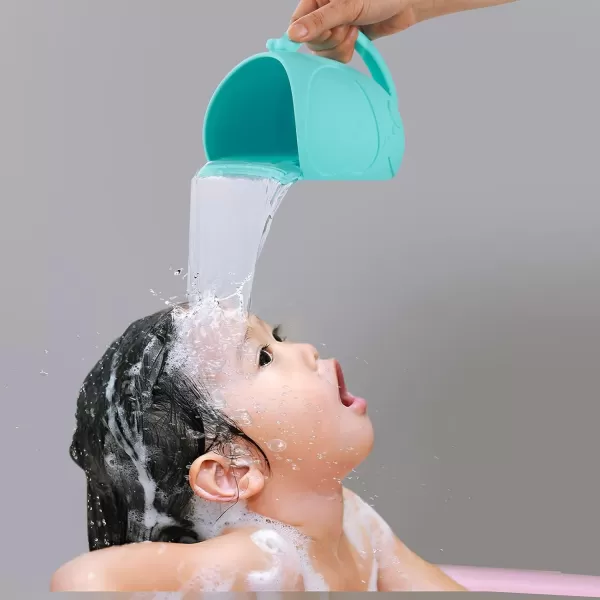 imagePandaEar Baby Bath Rinse Cup Silicone Baby Shampoo Rinser with 2 Baby Bath Sponge ampamp 2 Bath Brush for Infants Toddler Body Washing Blue