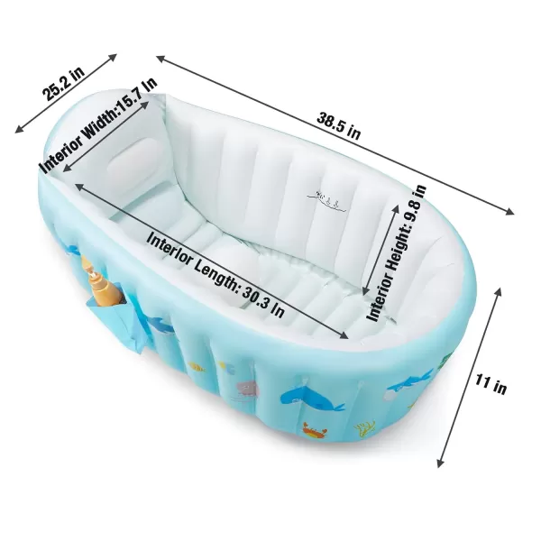 imagePandaEar Baby Inflatable Bathtub Portable Travel Baby Infant Bath Tub Toddler Bathtub with Air Pump Foldable NonSlip Shower Basin Mini Air Swimming Pool for Newborn Whale Blue