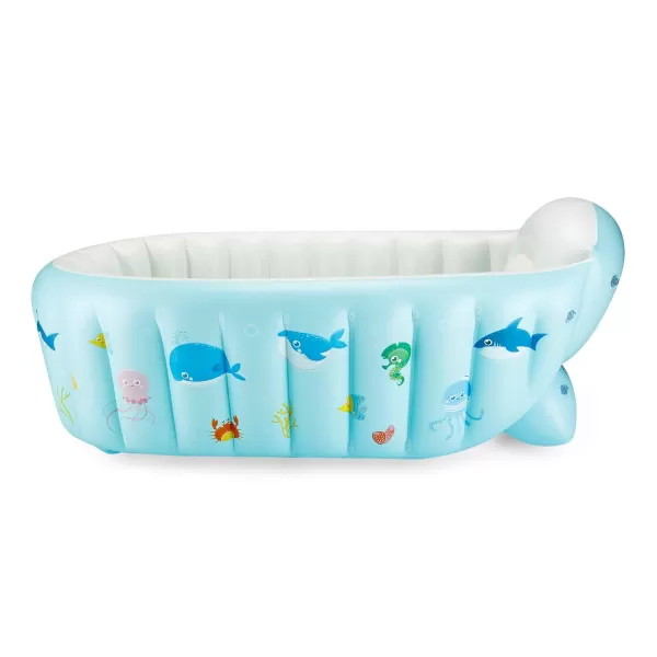 imagePandaEar Baby Inflatable Bathtub Portable Travel Baby Infant Bath Tub Toddler Bathtub with Air Pump Foldable NonSlip Shower Basin Mini Air Swimming Pool for Newborn Whale Blue