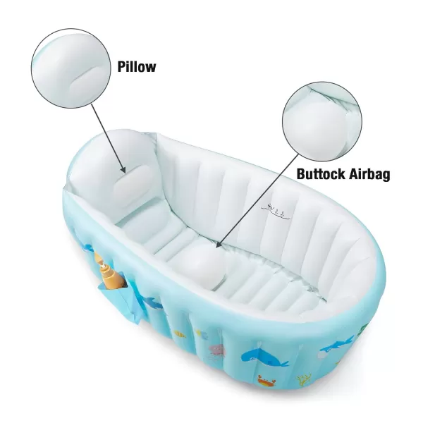 imagePandaEar Baby Inflatable Bathtub Portable Travel Baby Infant Bath Tub Toddler Bathtub with Air Pump Foldable NonSlip Shower Basin Mini Air Swimming Pool for Newborn Whale Blue