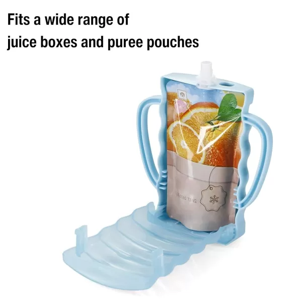 imagePandaEar 2 Pack Squeeze Proof Food Pouch Holder for Todddlers Baby Pouch Holder with Handle for Food Pouches and Drink Juice Boxes BluePurple