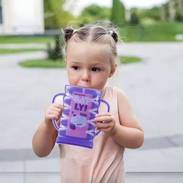 imagePandaEar 2 Pack Squeeze Proof Food Pouch Holder for Todddlers Baby Pouch Holder with Handle for Food Pouches and Drink Juice Boxes BluePurple