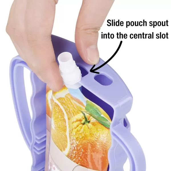 imagePandaEar 2 Pack Squeeze Proof Food Pouch Holder for Todddlers Baby Pouch Holder with Handle for Food Pouches and Drink Juice Boxes BluePurple