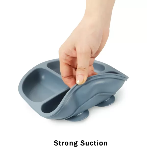 imagePandaEar Baby Feeding Set 3 Pack Toddler Plates with 3 Spoons 100 Silicone Divided Suction Plate for Babies BPAFree Dishwasher and Microwave Safe BlueRedBrown