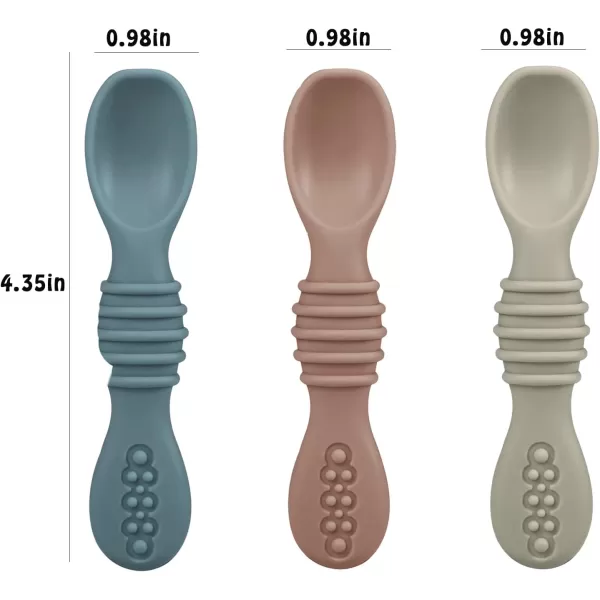 imagePandaEar Baby Feeding Set 3 Pack Toddler Plates with 3 Spoons 100 Silicone Divided Suction Plate for Babies BPAFree Dishwasher and Microwave Safe BlueRedBrown