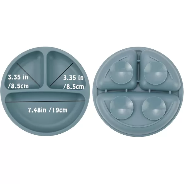 imagePandaEar Baby Feeding Set 3 Pack Toddler Plates with 3 Spoons 100 Silicone Divided Suction Plate for Babies BPAFree Dishwasher and Microwave Safe BlueRedBrown