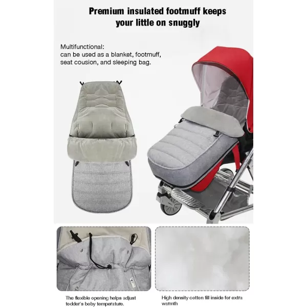 imagePandaEar Baby Stroller Footmuff Winter Bunting Bag Infant Car Seat Cover Weather Proof Universal Footmuff Grey