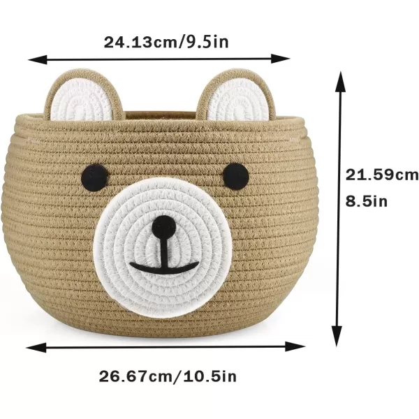 imagePandaEar Cotton Rope Baby Basket Baby Gift Basket Nursery Laundry Organizer with Cute Bear Design for Storage Infant Newborn Essentials Diaper Caddy Basket with Handle
