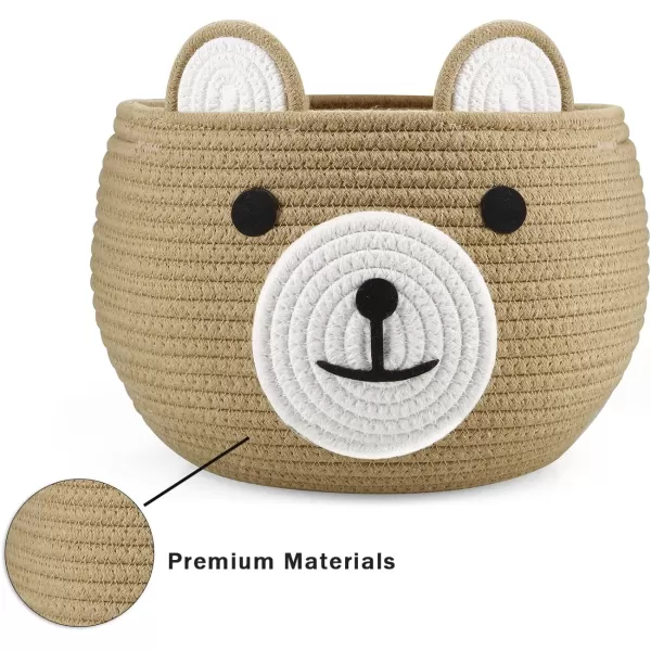 imagePandaEar Cotton Rope Baby Basket Baby Gift Basket Nursery Laundry Organizer with Cute Bear Design for Storage Infant Newborn Essentials Diaper Caddy Basket with Handle