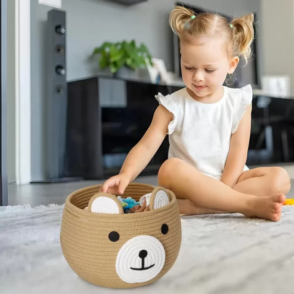 imagePandaEar Cotton Rope Baby Basket Baby Gift Basket Nursery Laundry Organizer with Cute Bear Design for Storage Infant Newborn Essentials Diaper Caddy Basket with Handle