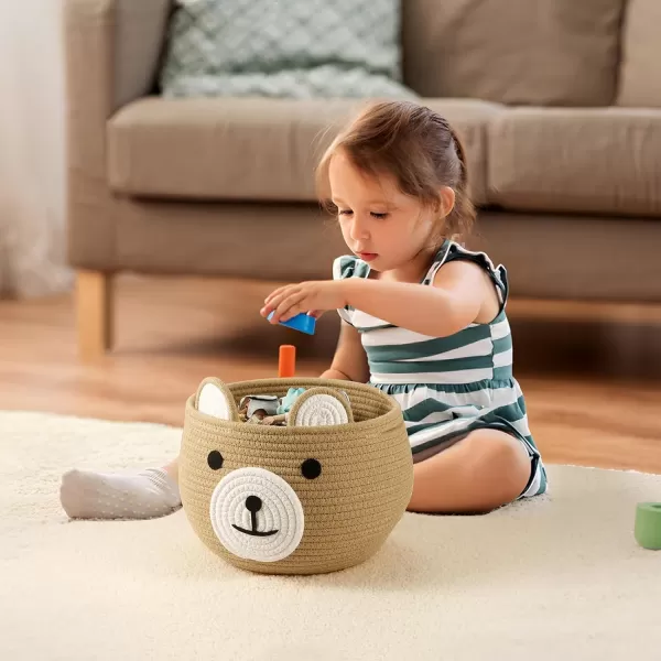 imagePandaEar Cotton Rope Baby Basket Baby Gift Basket Nursery Laundry Organizer with Cute Bear Design for Storage Infant Newborn Essentials Diaper Caddy Basket with Handle