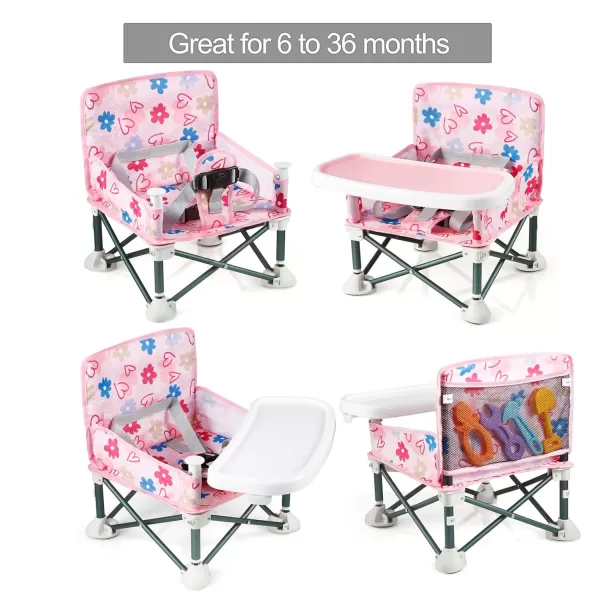 imagePandaEar Portable Baby Seat Travel Compact Fold with Straps for IndoorOutdoor Use Great for Camping Beach Lawn Toddlers Kids Boys Girls with Placemat PinkPink