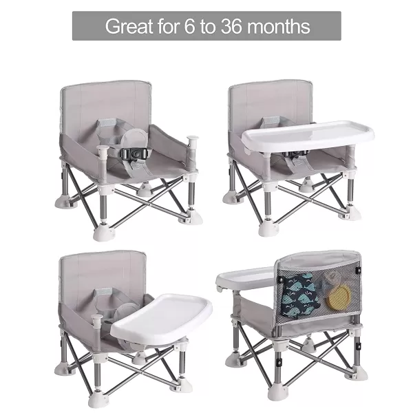 imagePandaEar Portable Baby Seat Travel Compact Fold with Straps for IndoorOutdoor Use Great for Camping Beach Lawn Toddlers Kids Boys Girls with Placemat PinkGrey