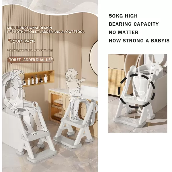 imagePandaEar Toilet Potty Training Seat with Step Stool Ladder Comfortable Safe Potty Seat with AntiSlip Pads Ladder ampamp Bear Design for Kids Boys Toddlers GreyGray