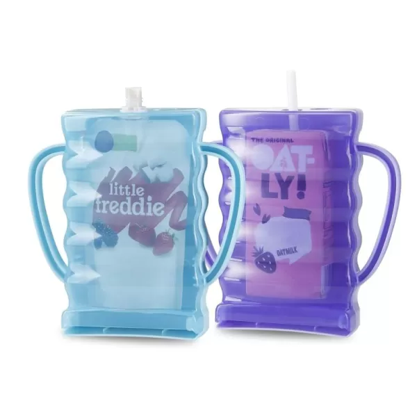 imagePandaEar 2 Pack Squeeze Proof Food Pouch Holder for Todddlers Baby Pouch Holder with Handle for Food Pouches and Drink Juice Boxes BluePurple