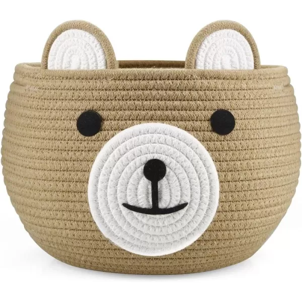 imagePandaEar Cotton Rope Baby Basket Baby Gift Basket Nursery Laundry Organizer with Cute Bear Design for Storage Infant Newborn Essentials Diaper Caddy Basket with Handle