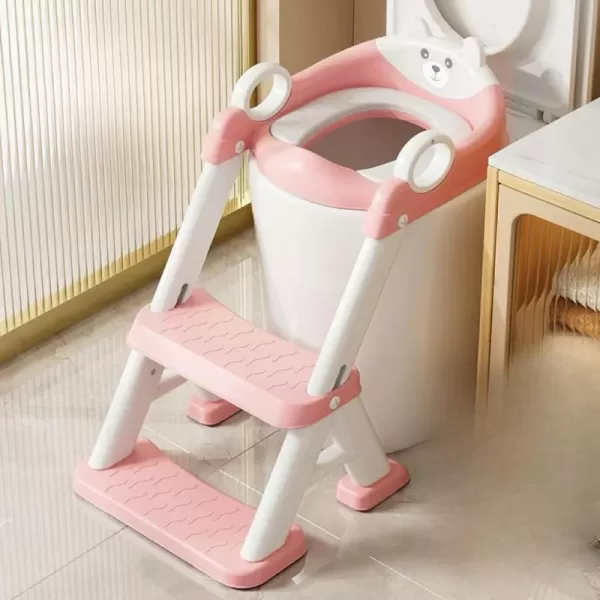 imagePandaEar Toilet Potty Training Seat with Step Stool Ladder Comfortable Safe Potty Seat with AntiSlip Pads Ladder ampamp Bear Design for Kids Boys Toddlers GreyPink