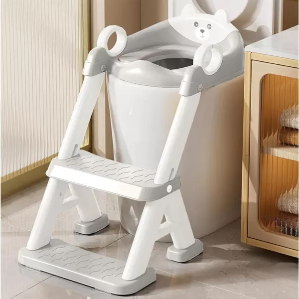 imagePandaEar Toilet Potty Training Seat with Step Stool Ladder Comfortable Safe Potty Seat with AntiSlip Pads Ladder ampamp Bear Design for Kids Boys Toddlers GreyGray
