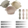 imagePandaEar 3 Pack Silicone Suction Baby Bowls ampamp 3 Baby Feeding Spoons  NonSlip Stay Put Bowls ampamp Soft Silicone First Stage Spoons for Toddlers BPAFree Baby Led Weaning Set