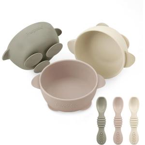 imagePandaEar 3 Pack Silicone Suction Baby Bowls ampamp 3 Baby Feeding Spoons  NonSlip Stay Put Bowls ampamp Soft Silicone First Stage Spoons for Toddlers BPAFree Baby Led Weaning Set
