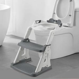imagePandaEar Training Toilet Ladder Toilet Potty Training Seat with Step Stool Ladder PinkGray