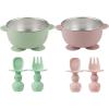 imagePandaEar 2 Pack Stainless Steel Baby Suction Bowls ampamp 4 Pcs Silicone Baby Utensils Set NonSlip Toddler Food Bowls with Silicone Sleeve ampamp AntiChoke Spoon Fork Set for Babies Led Weaning